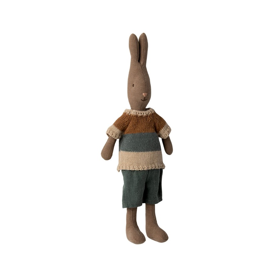 Baby & Child Maileg Soft Toys | Maileg Rabbit Size 2, Brown - Knitted Shirt And Shorts