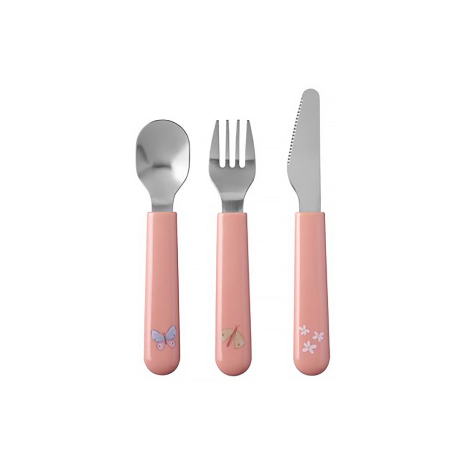 Gifts Little Dutch | Little Dutch Mepal Cutlery Set - Flowers & Butterflies Pink