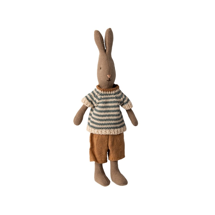 Baby & Child Maileg Soft Toys | Maileg Rabbit Size 1, Brown - Knitted Shirt And Shorts