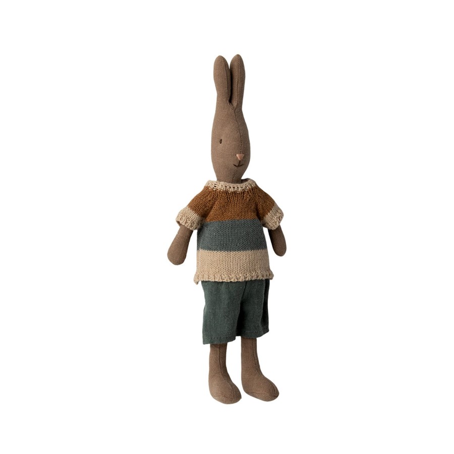 Baby & Child Maileg Dolls & Doll Accessories | Maileg Rabbit Size 2, Brown - Knitted Shirt And Shorts