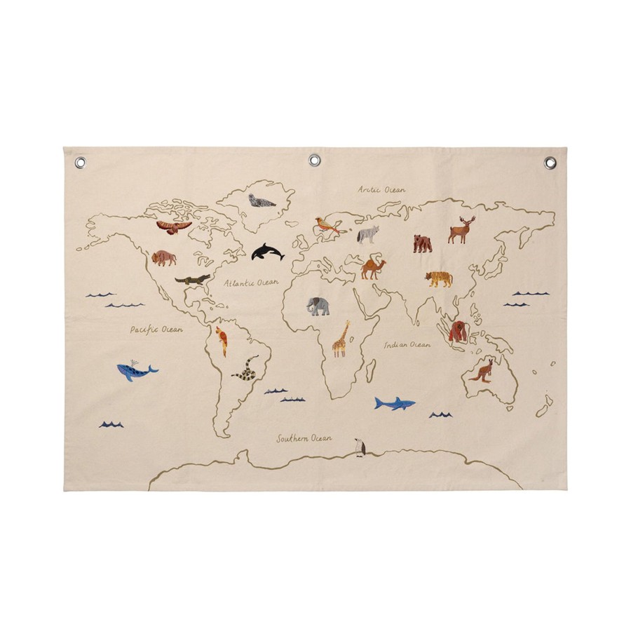 Home & Living Ferm Living Cushions | Ferm Living The World Map Poster Off White