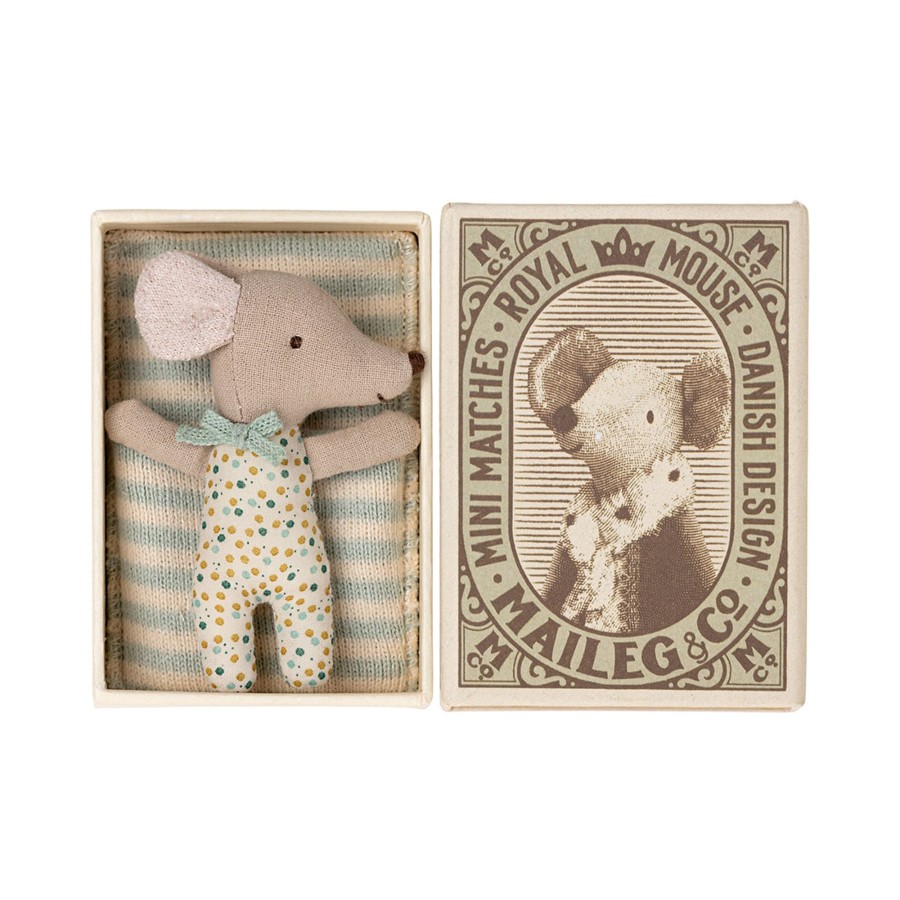 Gifts Maileg | Maileg Sleepy/Wakey Baby Mouse In Matchbox - Blue