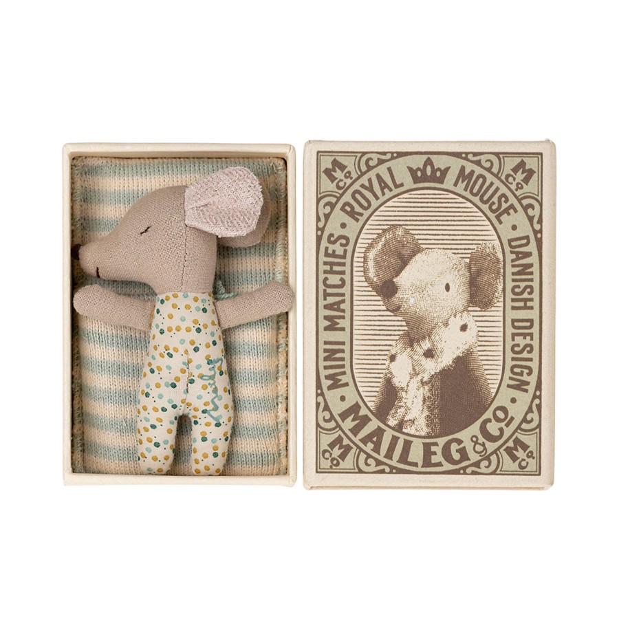 Gifts Maileg | Maileg Sleepy/Wakey Baby Mouse In Matchbox - Blue