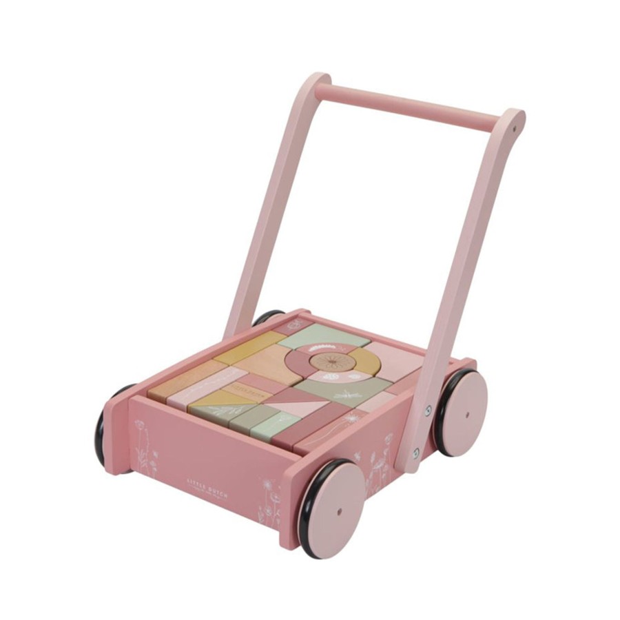 Baby & Child Little Dutch Wooden Toys | Little Dutch Baby Walker/Block Trolley - Wild Flowers Pink