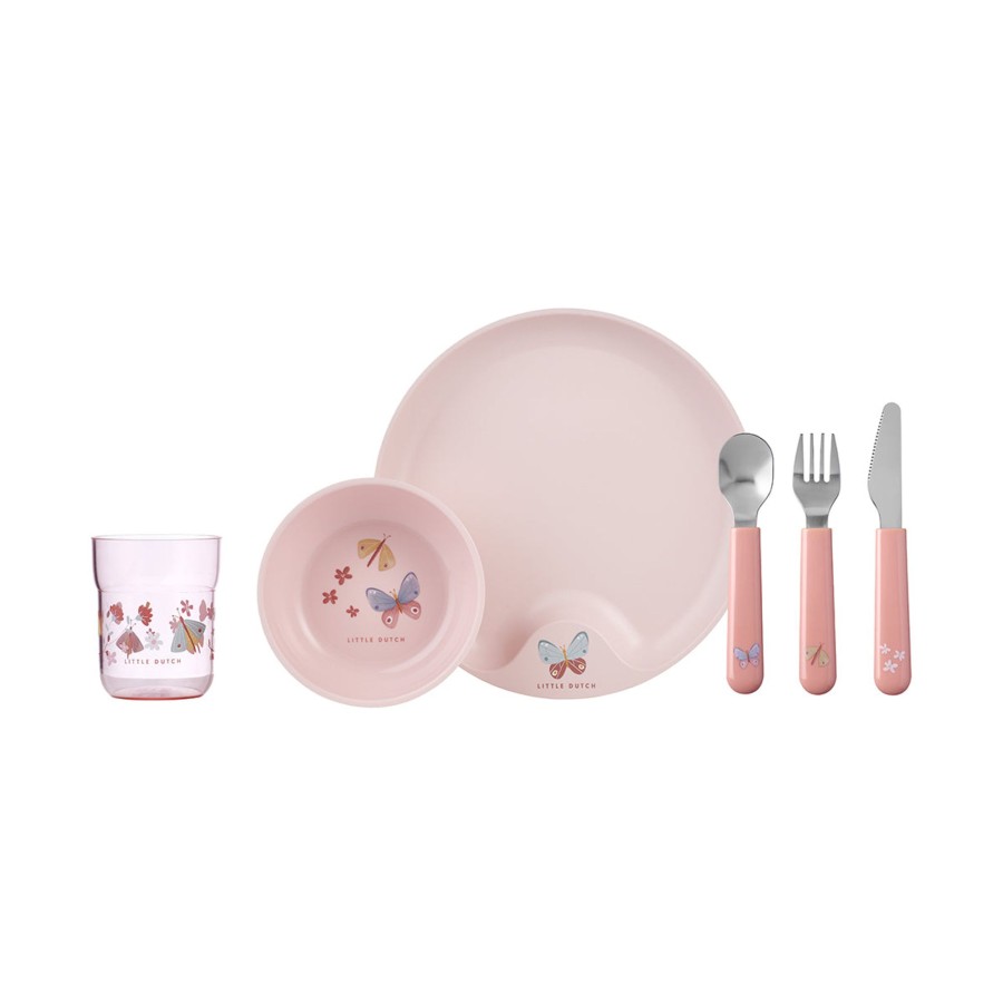 Gifts Little Dutch | Little Dutch Mepal Dinnerware Set Mio, 6Pcs - Flowers & Butterflies Pink