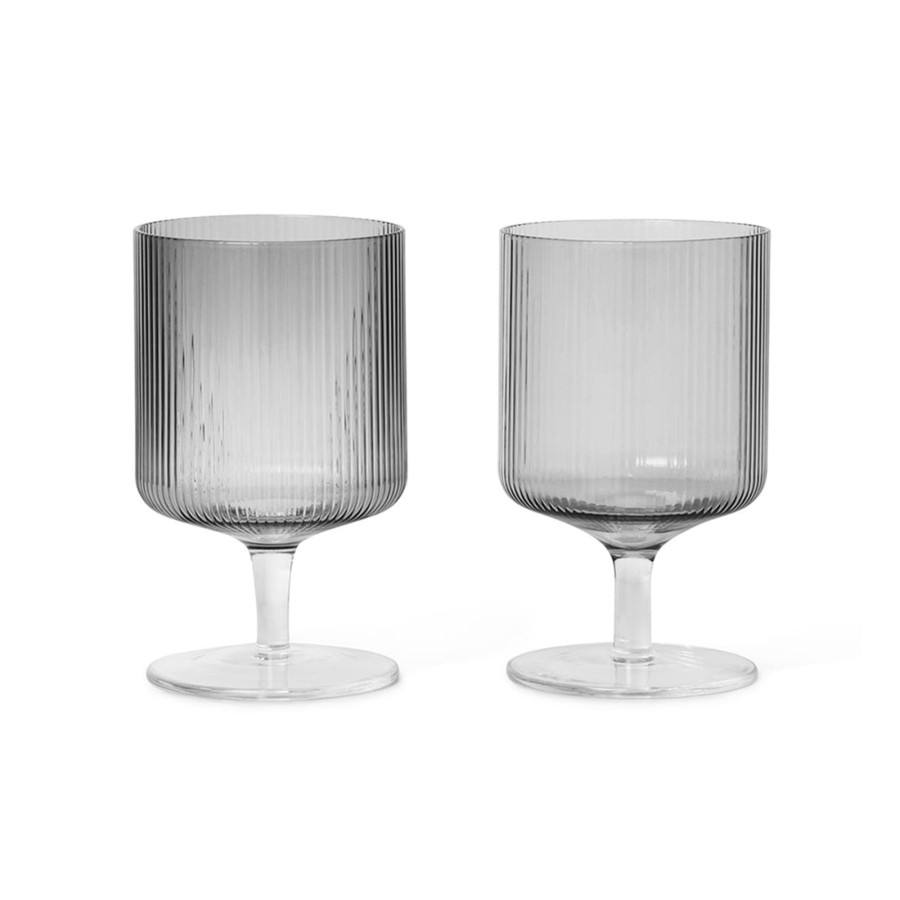 Home & Living Ferm Living Glasses & Drinkware | Ferm Living Ripple Wine Glass - Set Of 2 Smoked Grey