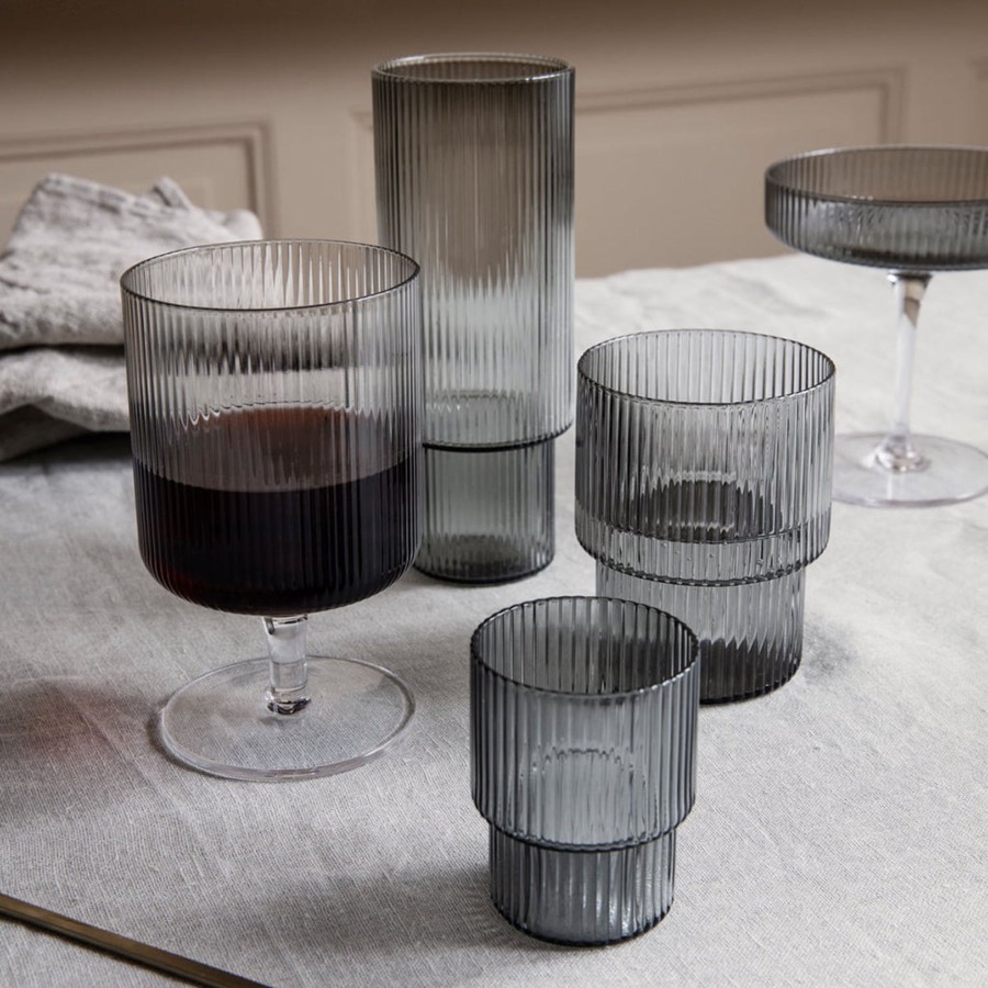 Home & Living Ferm Living Glasses & Drinkware | Ferm Living Ripple Wine Glass - Set Of 2 Smoked Grey