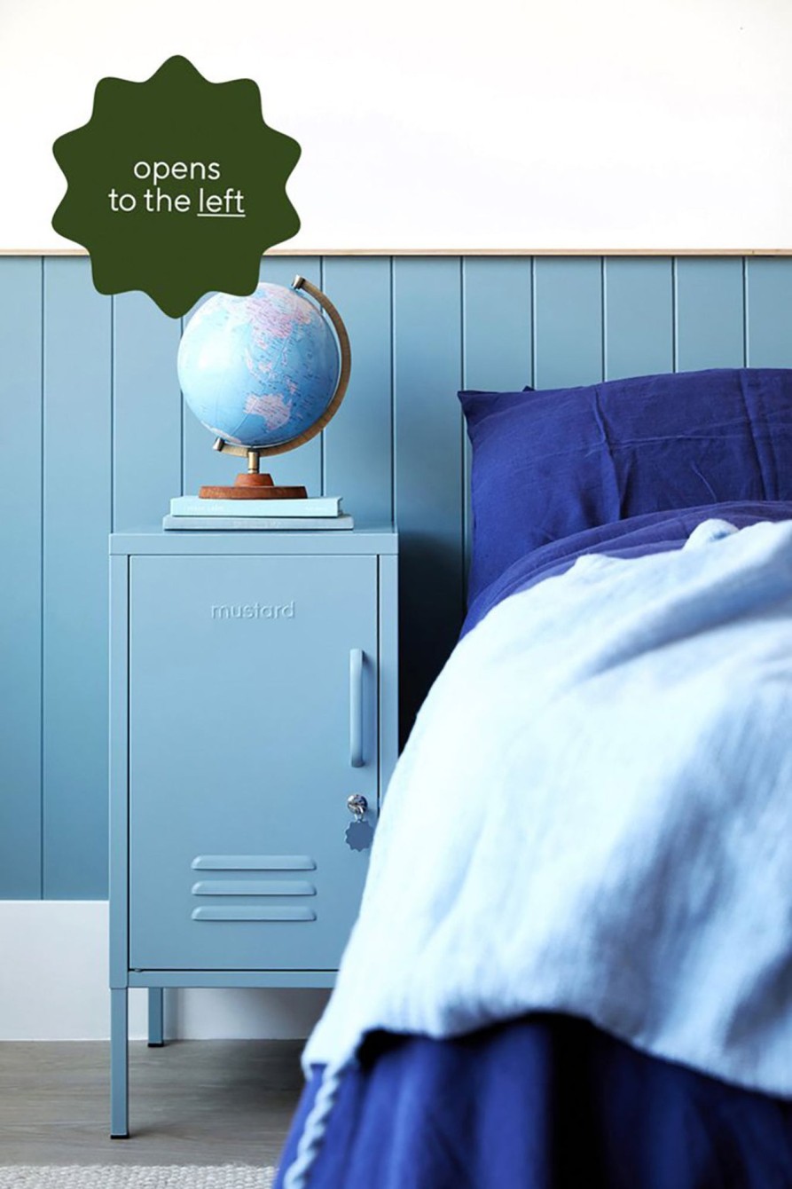 Home & Living Mustard Made Side Tables | Mustard Made Shorty Metal Locker In Ocean Blue, Left Opening