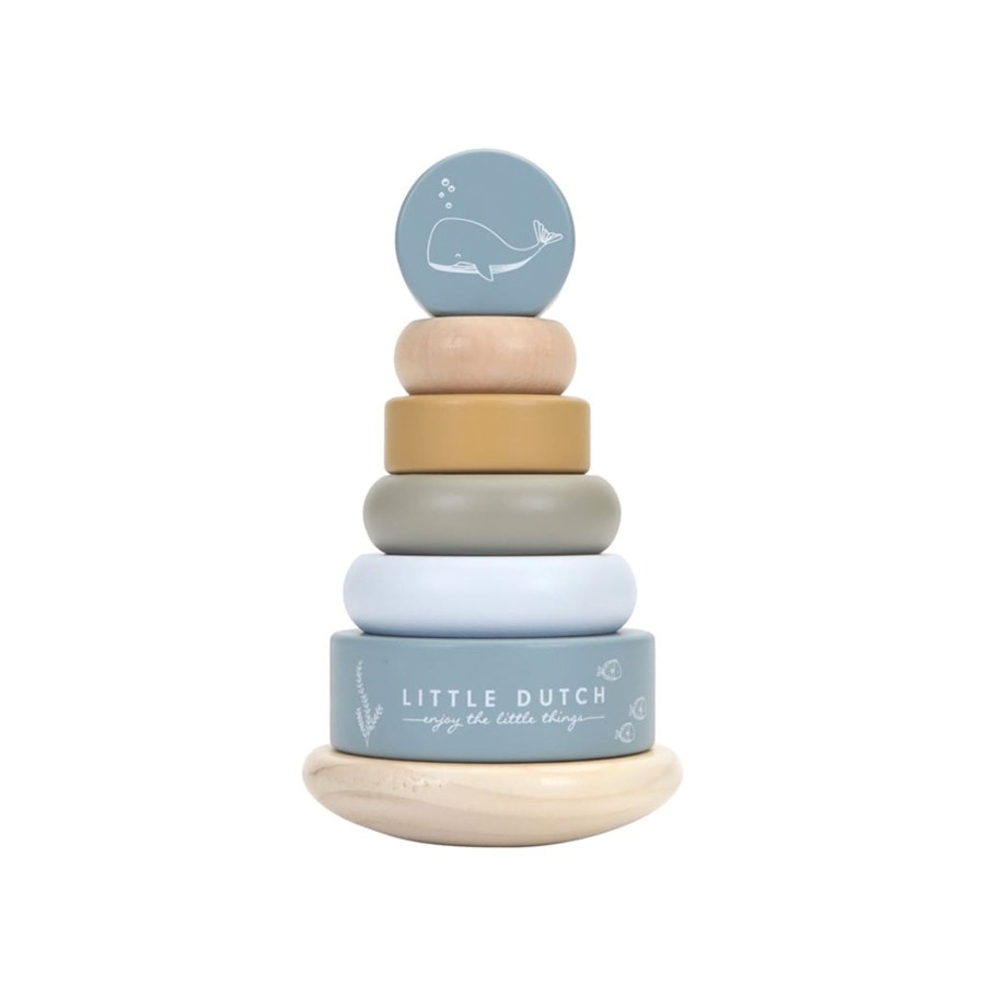 Baby & Child Little Dutch Wooden Toys | Little Dutch Rocking Ring Stacker - Ocean Ocean Blue